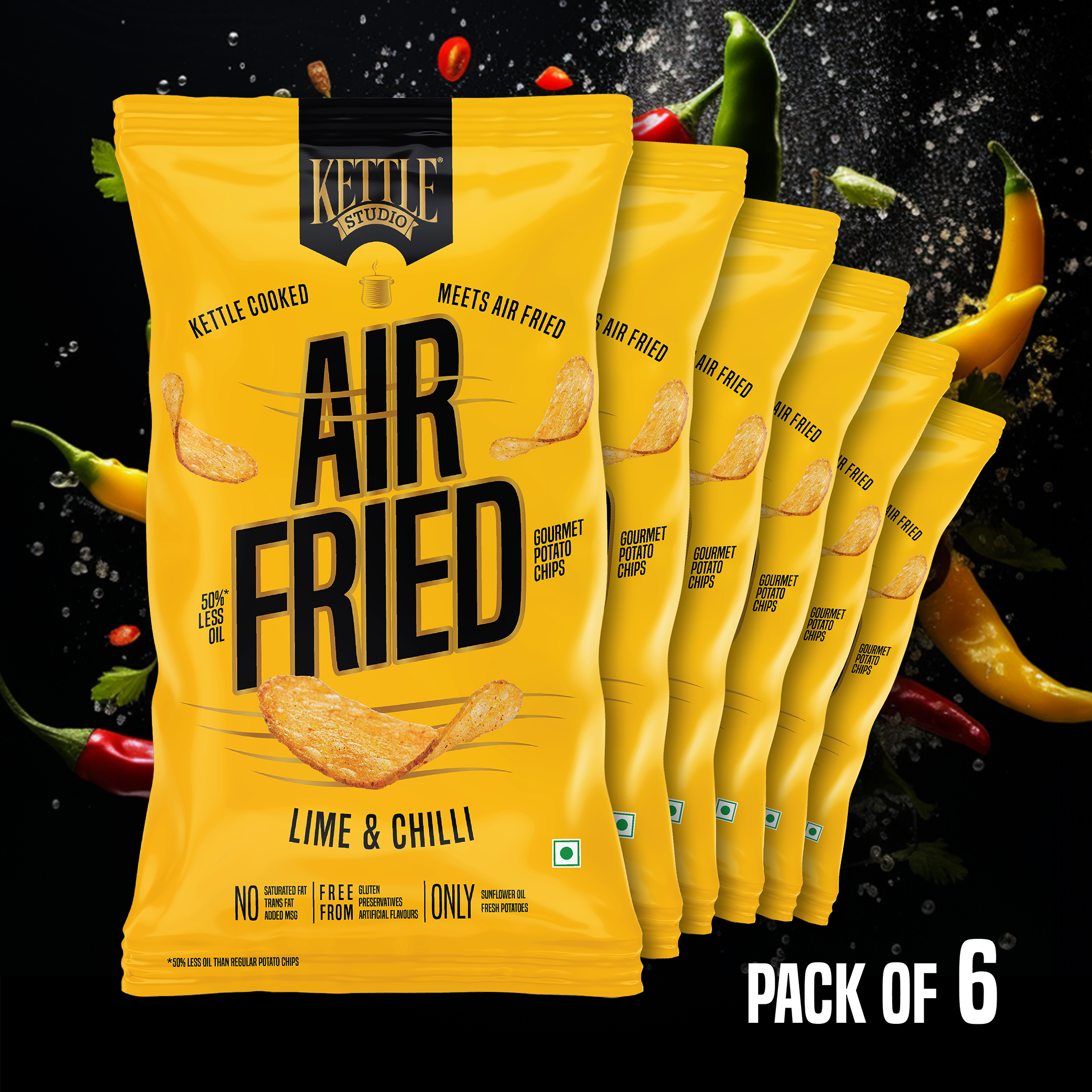 AIR FRIED POTATO CHIPS LIME & CHILLI PACK OF 6
