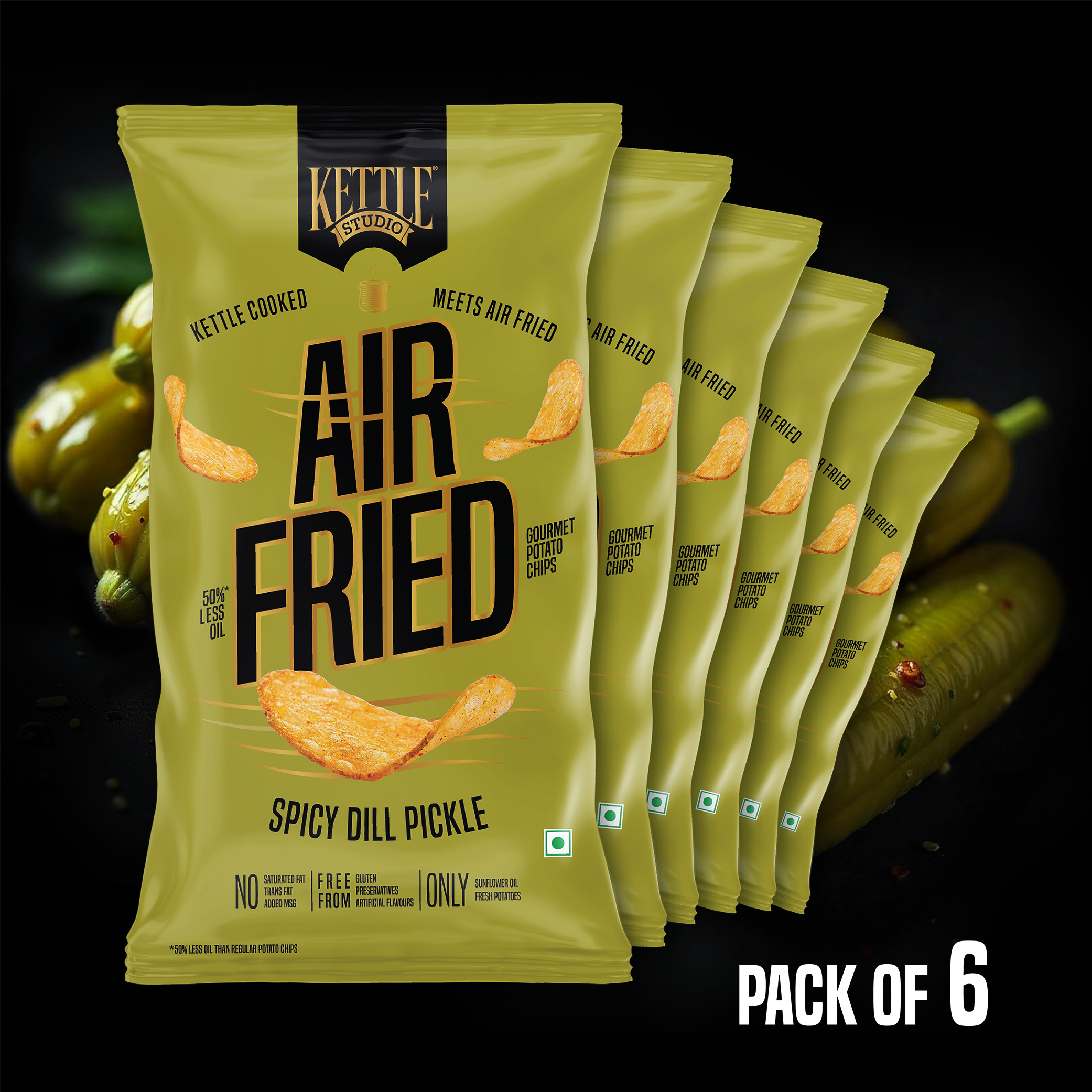 AIR FRIED POTATO CHIPS SPICY DILL PICKLE PACK OF 6