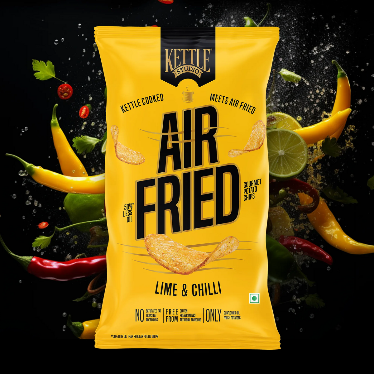 Air Fried Potato Chips Lime & Chilli pack by Kettle Studio