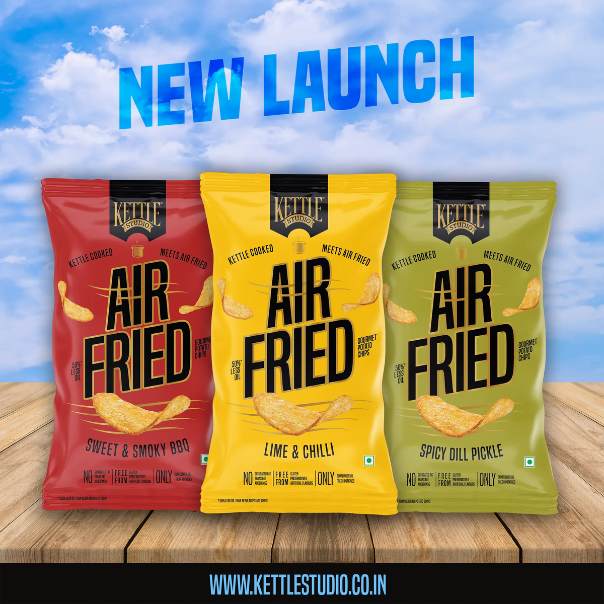 Air Fried Potato Chips Lime & Chilli Pack of 3 pack by Kettle Studio