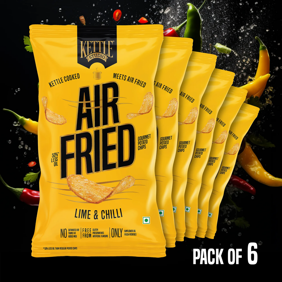 Air Fried Potato Chips Lime & Chilli Pack of 6 pack by Kettle Studio