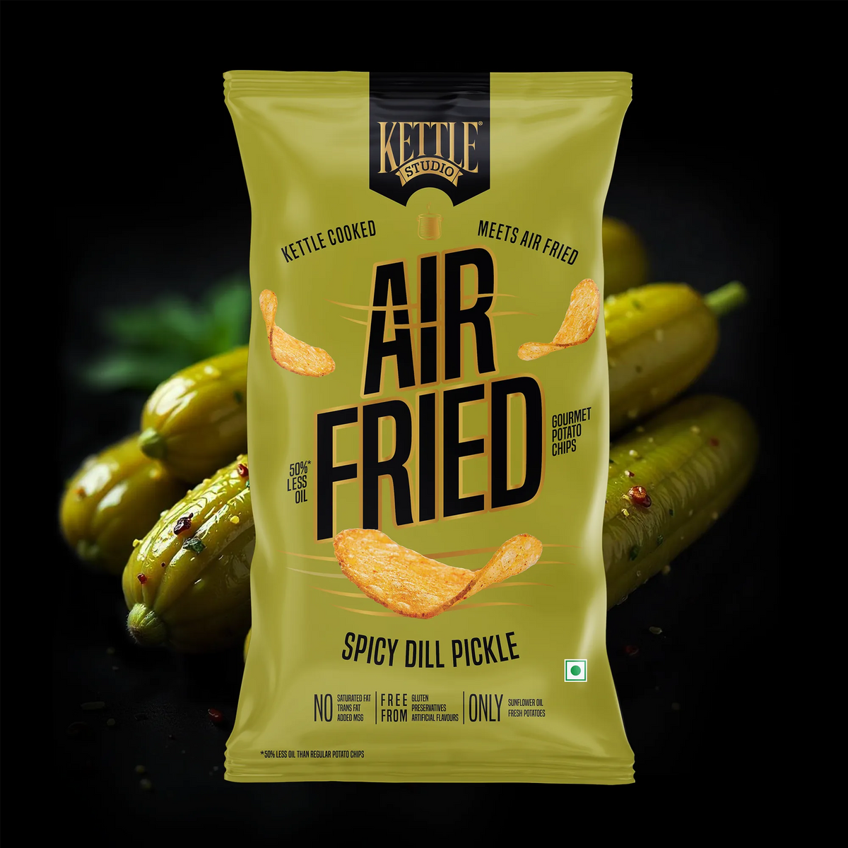Air Fried Potato Chips Spicy Dill Pickle pack by Kettle Studio