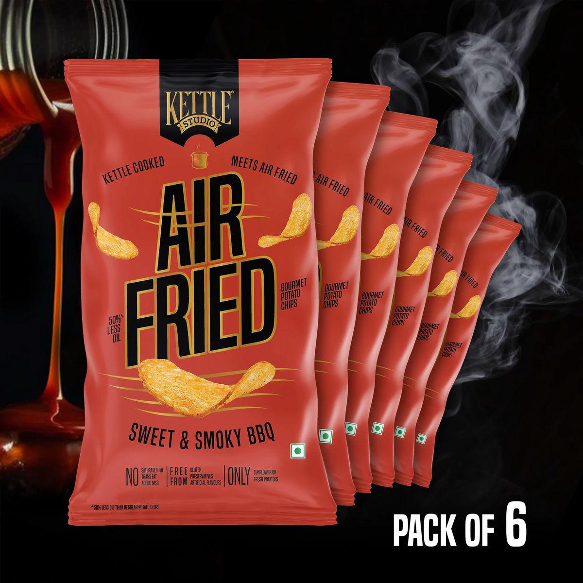 Air Fried Potato Chips Sweet & Smoky BBQ Pack of 6 pack by Kettle Studio