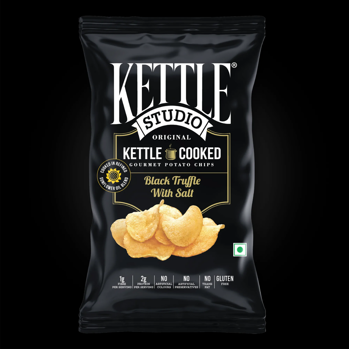 Black Truffle with Salt kettle cooked potato chips pack by Kettle Studio