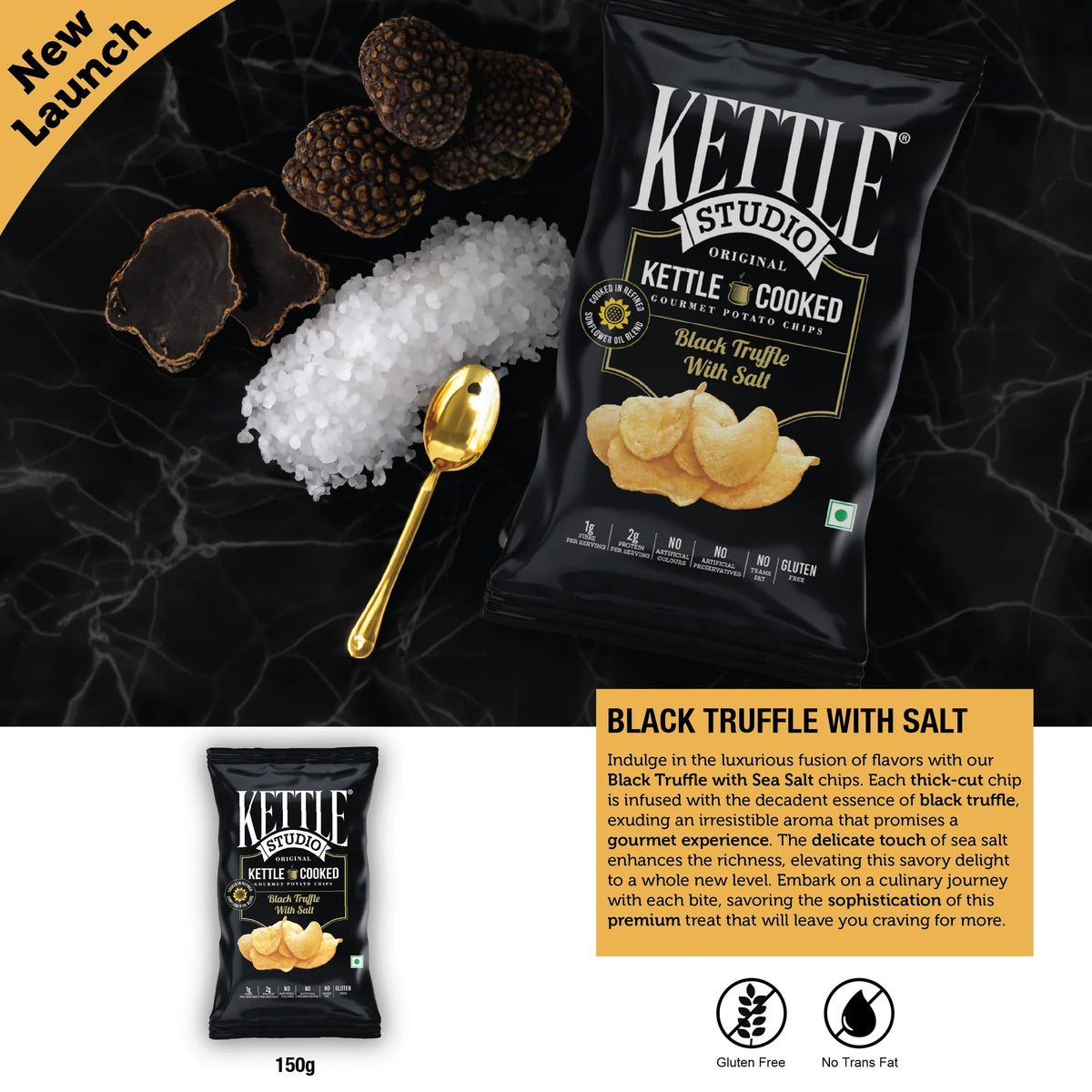 Black Truffle with Salt kettle cooked potato chips pack by Kettle Studio