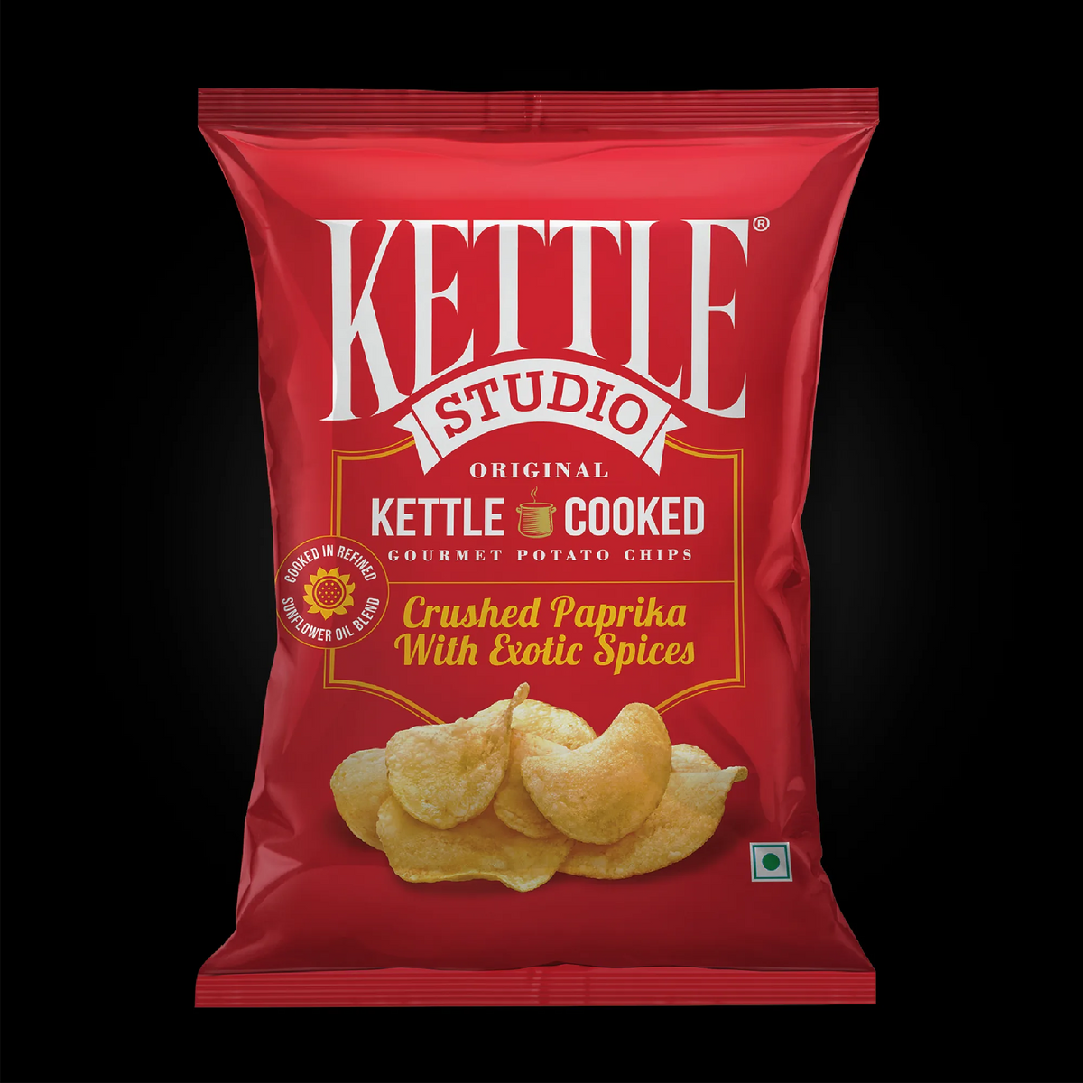 Crushed Paprika with Exotic Spices Pack of 6 kettle cooked potato chips pack by Kettle Studio