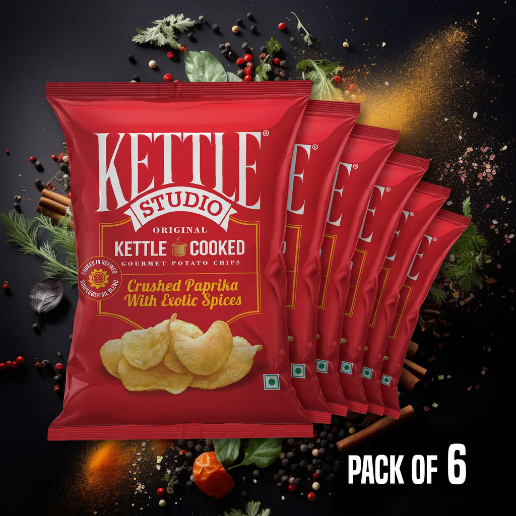 Crushed Paprika with Exotic Spices Pack of 6 kettle cooked potato chips pack by Kettle Studio