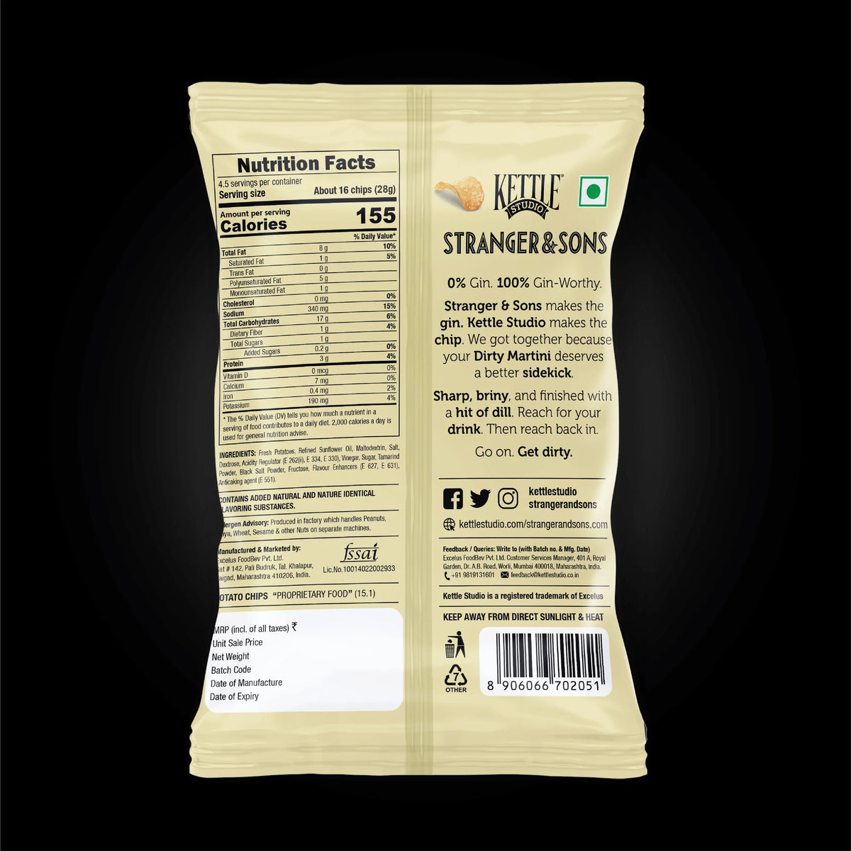 Dirty Martini Salt, Vinegar & Dill Pack of 6 kettle cooked potato chips pack by Kettle Studio