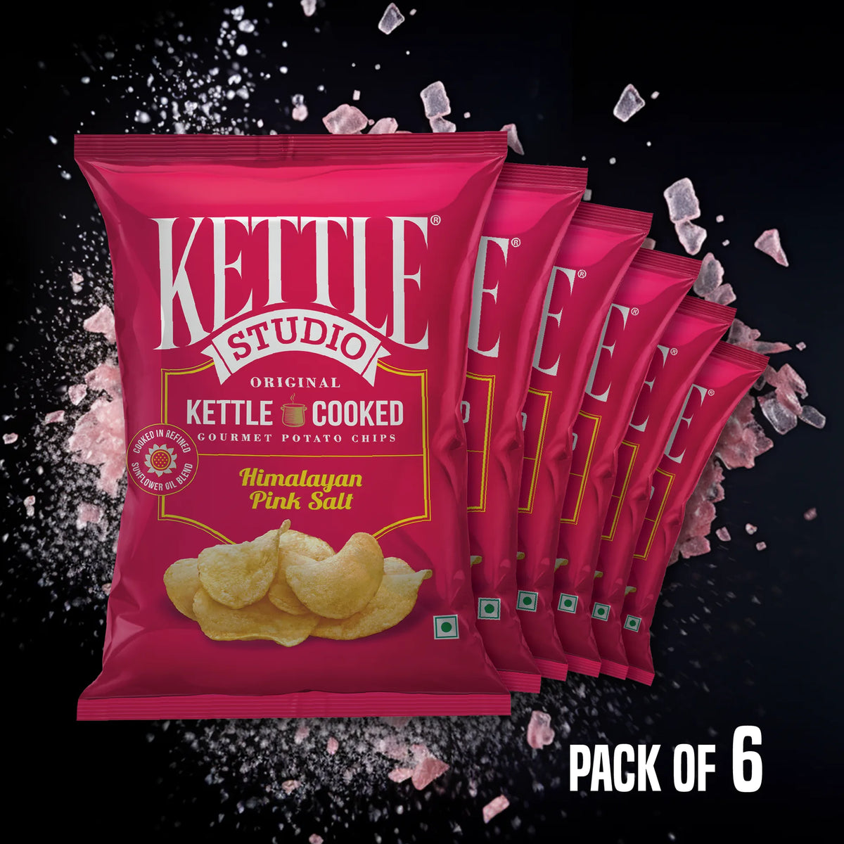 Himalayan Pink Salt Pack of 6 kettle cooked potato chips pack by Kettle Studio