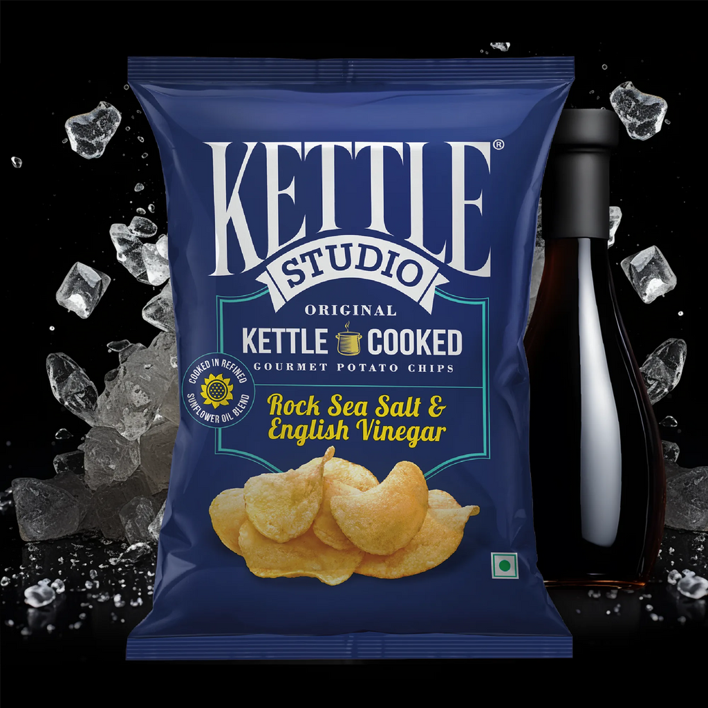 Rock Sea Salt & English Vinegar kettle cooked potato chips pack by Kettle Studio
