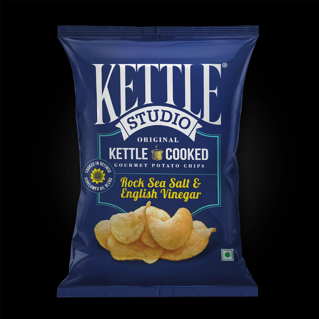 Rock Sea Salt & English Vinegar Pack of 6 kettle cooked potato chips pack by Kettle Studio