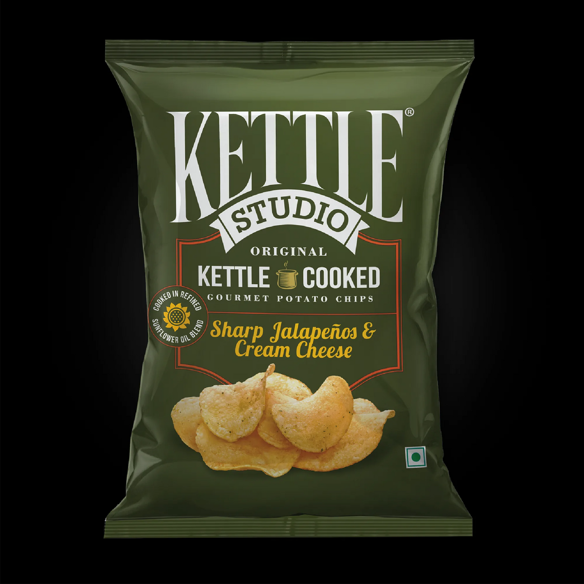 Sharp Jalapenos & Cream Cheese Pack of 6 kettle cooked potato chips pack by Kettle Studio