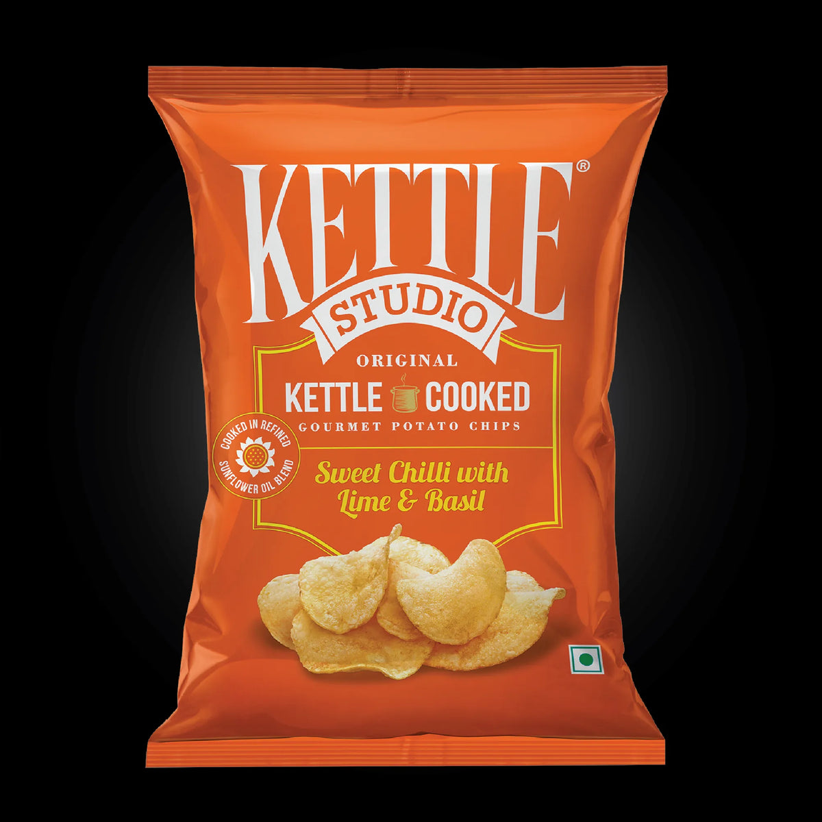 Sweet Chilli with Lime & Basil kettle cooked potato chips pack by Kettle Studio