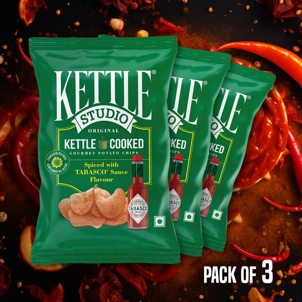 TABASCO® Sauce Flavour Pack of 3 kettle cooked potato chips pack by Kettle Studio