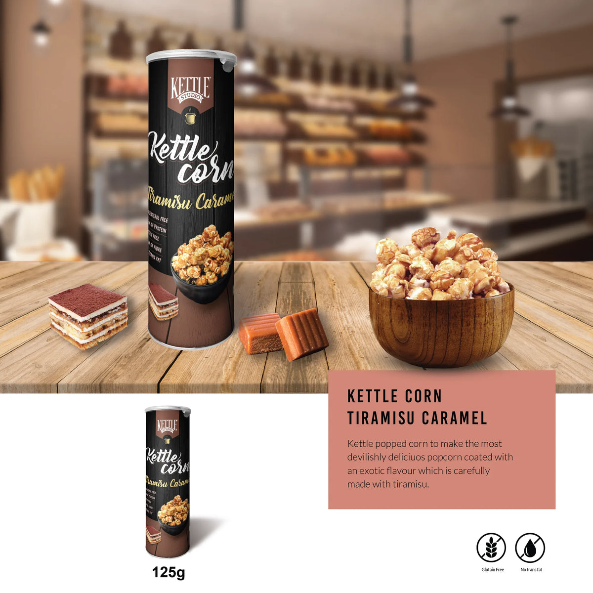 Tiramisu Caramel Popcorn pack by Kettle Studio